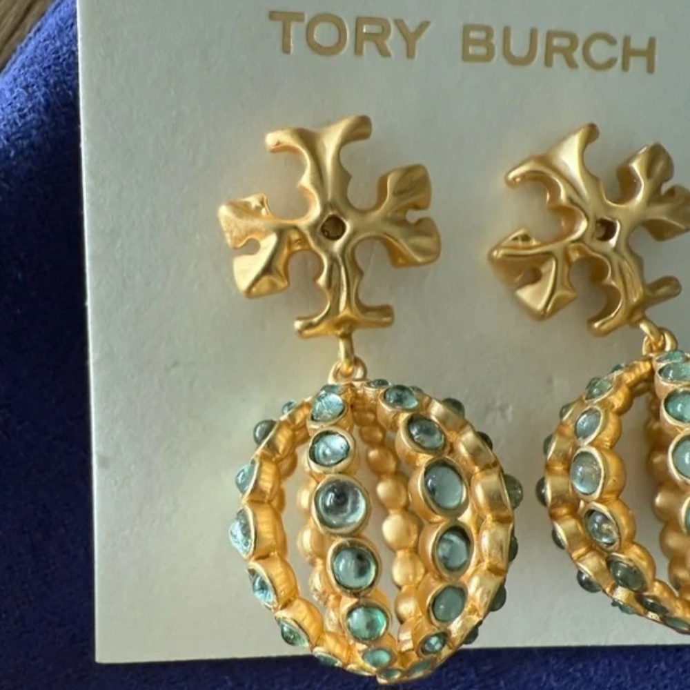 Tory Burch Gold Earrings with Blue Accents - Picture 2 of 5